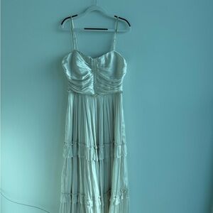 Aqua Cream Spaghetti Strap Ruffled Maxi Dress